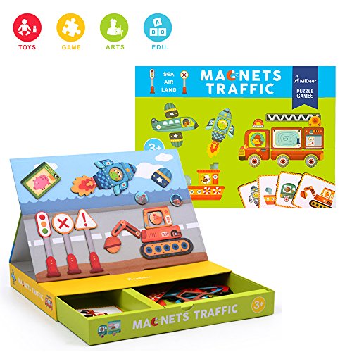 Early Learning & Educational Toys Gift Set for 3+ Years Old, Brain Training Magnetic Traffic Vehicle Parts with Storage Tray(58 Pcs)
