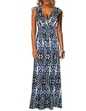 Cacuu Women's Chevron V Neck Sleeveless Empire Waist Striped Maxi Dress