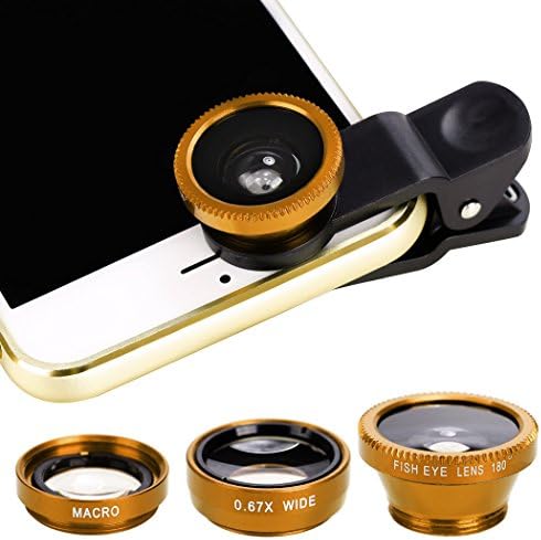 Xinnio Universal 3 in 1 Camera Lens 0.67X Wide Angle Lens+ 180° Fisheye Lens Macro Camera Lens Kit Clip On for iPhone XR/XS/XS MAX/X/ 8 7 6 Plus, Samsung Smartphones Yellow