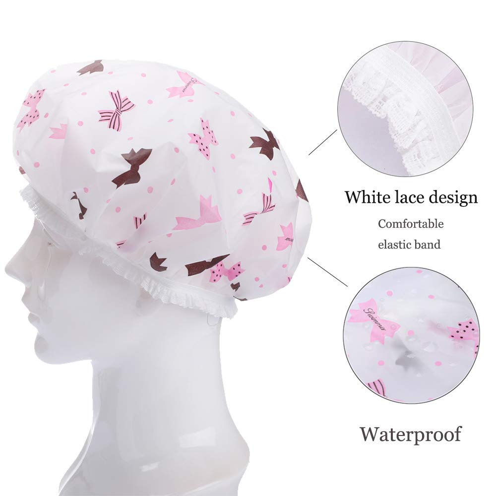 6 PCS Shower Caps, Reusable Elastic Waterproof Bathing Hair Cap with Lace Elastic Band for Women Beauty, Hair Spa, Home Hotel Travel Use : Beauty