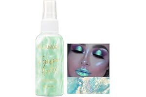 YouMedi Body Glitter Spray for Face Hair and Body, Moisturizing Body Shimmer Luminizer Glow Illuminator Quick-Drying and Non-Sticky Glitter Spray Liquid Highlighter Spray Makeup, 2.03 Fl Oz, 01 Green