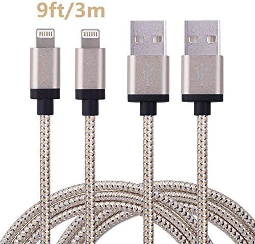 Dufferni 2Pack Durable Nylon Braided Lightning Cables Syncing and Charging Cord with Aluminum Connector for iPhone 6s plus, 6s, 6 plus, 6, 5s, 5c, 5, iPad Air, iPad Mini, iPod (Golden) (9ft/3m)