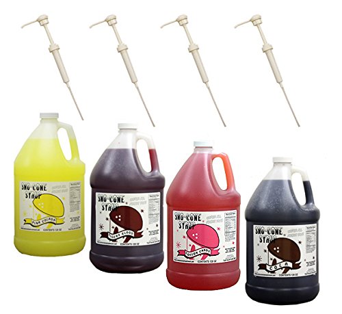 Pina Colada, Tigers Blood, Cotton Candy & Cola Snow Cone & Shave Ice Syrup-4/1 Gallons W/pumps