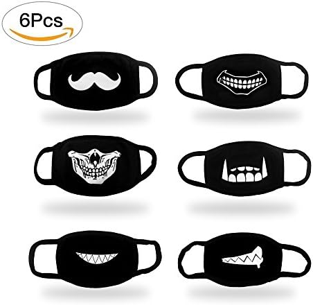 MEZETIHE Mouth Mask 6 Pack Blue Cool Luminous Exo Cute Bear Teeth Star Unisex Cotton Blend Anti Dust Safety Face Mouth Mask Black for Men Women