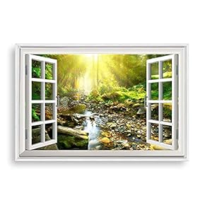 Framed Canvas Wall Art for Living Room, Bedroom Fake Window Sunny Day Canvas Prints for Home Decoration Ready to Hanging - 16x24 inches