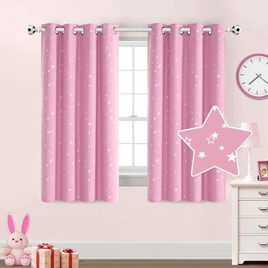 Curtain Panels Nursery Baby Room Drapes Girls Pink Grey Stars