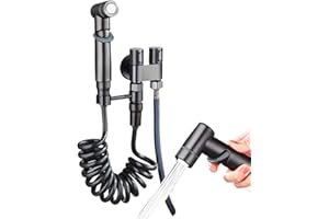 POUSBO 1-in-2-out Dual Control Valve, 2023 New Double Control Mini Shower, 6.5 Feet Extra Long Hose High Pressure Bathroom Faucet Kit for Bidet And Shower (Black Dual Control Valve Set)