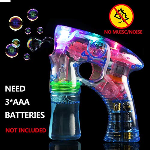 MAPIXO Light Up Bubble Gun 4 Pack with 8 Bubble Solution(No Noise), Prefect LED Bubble Blaster Shooter Blower Machine Set for Ideal Theme Party Favors, Outdoor Summer Game for Kid Child boy and Girl