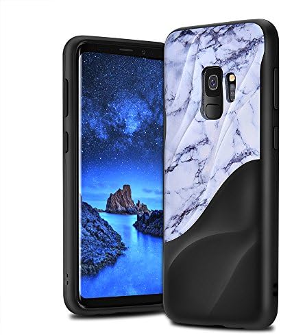 Galaxy S9 Case Marble 3D Textured Wave Design EMORCO Dual Layer Heavy Duty Soft Silicone TPU & Hard Back Cover Protective Shock Proof Anti-Scratch Case for Samsung Galaxy S9 White Marble Pattern