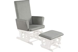 Costzon Baby Glider and Ottoman Cushion Set, Wood Baby Rocker Nursery Furniture for Napping, Nursing, Reading, Upholstered Hoop Glider & Ottoman Comfort Nursery Chair w/Padded Armrests (Gray)