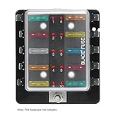 KKmoon DC12V 10 Way Blade Fuse Box Holder with LED Warning Light Kit for Car Boat Marine Trike