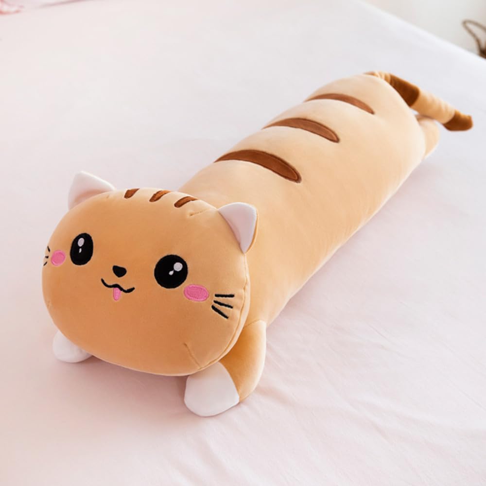 NatureMan 25 Inches Long Cat Plush Pillow, Soft Cat Stuffed Animals Sleeping Body Pillow Gift for Kids and Girlfriend (Brown)