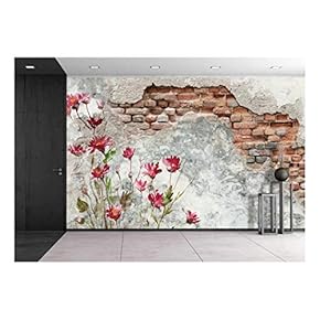 Brick Wall with Flower Painting on It