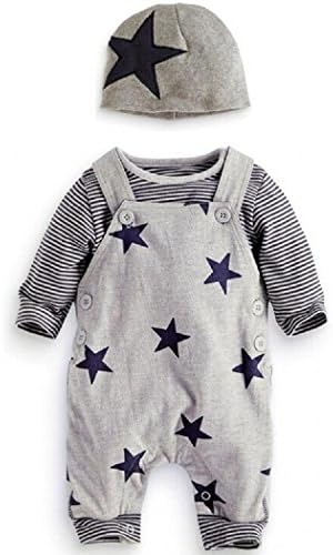 T TALENTBABY Premium Pure Cotton Set Clothing, Newborn Baby Romper Star Clothing Sets, Trousers Tops Hat Cute Jumpsuit…