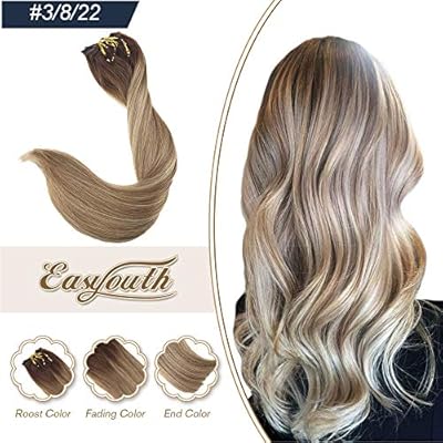 Easyouth 16 Clip Hair Extensions Balayage Color 3 Dark Brown