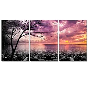Canvas Wall Art Colorful Abstract Cloud Tree Painting Artwork for Home Prints Framed - 16"x24" x 3 Panels