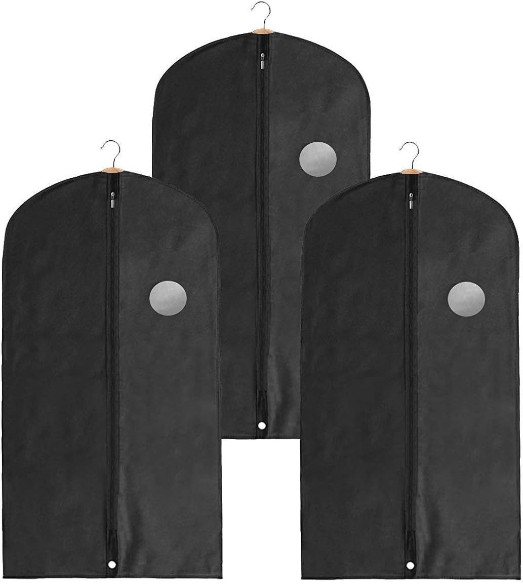 Short Garment Bags, Black Suit Covers, Pack of 3, Clothing Storage Bags, Travel, Weddings, Suits, Dresses, Fabric Clothes Bag, Clothes Storage, Garment Suit Cases