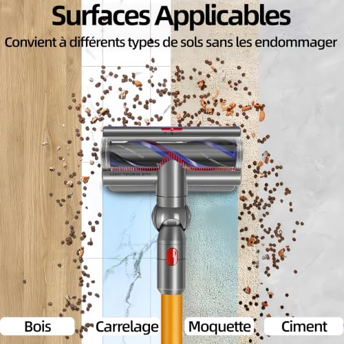 Brosse Motorisée High Torque Compatible avec Dyson V15 V11 V10 V8 V7, Tête d'Aspirateur Anti-Enchevêtrement de Rechange pour Poils d'animaux Tapis et Sols Durs, Aspiration Réglable