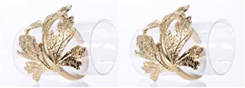 Golden Maple Leaf Shaped Napkin Rings - Boxed Set of 2