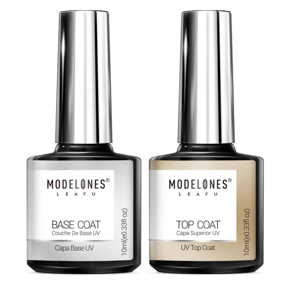 Modelones Gel Top and Base Coat, No Wipe Base and Top Coat, Base and Top Coat Gel Nail Polish, LED Soak Off Top and Base Coat Gel Nail Polish, New Upgraded Formula Gel Nail Polish, 2X10ml Long-Lasting Mirror Shiny Glossy Finish : Beauty