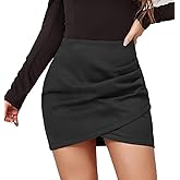Fancy Uyee Women's Faux Suede Mini Skirt High Waisted Ruched Wrap Bodycon Fall Winter Mini Skirts