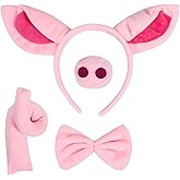 COOLOOK Pig Costume Set - Pink Pig Ears Headband, Nose, Tail, Bow Tie for Party Decoration