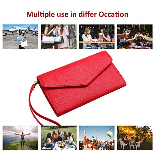Krosslon Rfid Passport Holder Wristlet Travel Wallet Trifold Documents Organizer Slim Purse, Fit US UK CA Passport Cover Traveling Accessories for Women, Red(11#)