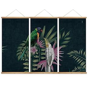 Hanging Poster NO Magnetic Wooden Framed,Green Leaves,Beautiful Flowers Home Wall Canvas Prints Decoration Ready to Hang - 18"x36"x3 Panels