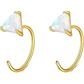 DOVRAN 14K Gold Opal Earrings for Women Real Solid Yellow Gold Triangle Hoop Hypoallergenic Jewelry Gifts for Her