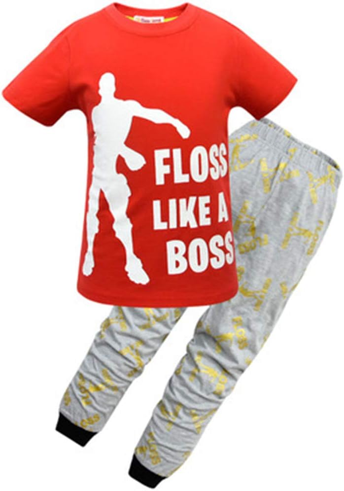 Floss Like a Boss T Shirt and Pants for Boys Black White Cotton Short Pajamas Pants Set