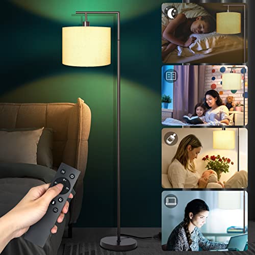 Floor Lamp for Living Room, Stepless Brightness & 4 Color Temperture Adjustable with Remote & Foot-swith Control Modern Standing Lamp with Lamp Shade for Bedroom, 9W LED Bulb Included