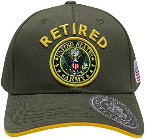 Officially Licensed Embroidered US Military Baseball Cap Hat (Army Emblem Retired Olive)