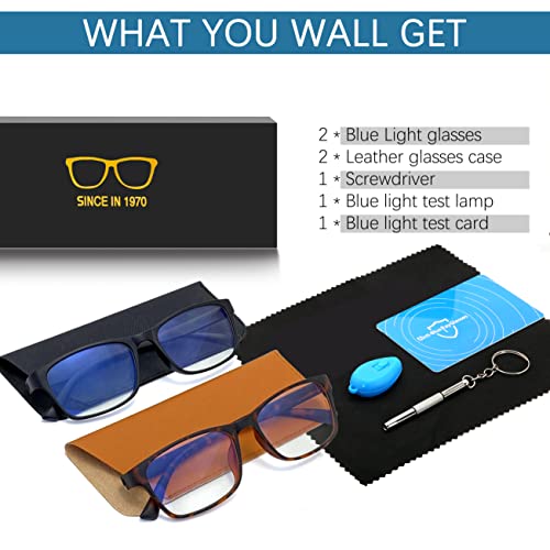 VIYSIOO 2pack Blue Light Blocking Glasses-Anti Eyestrain & UV Glare,computer glasses for Women or Men with 2 Leather Case (black+leopard)