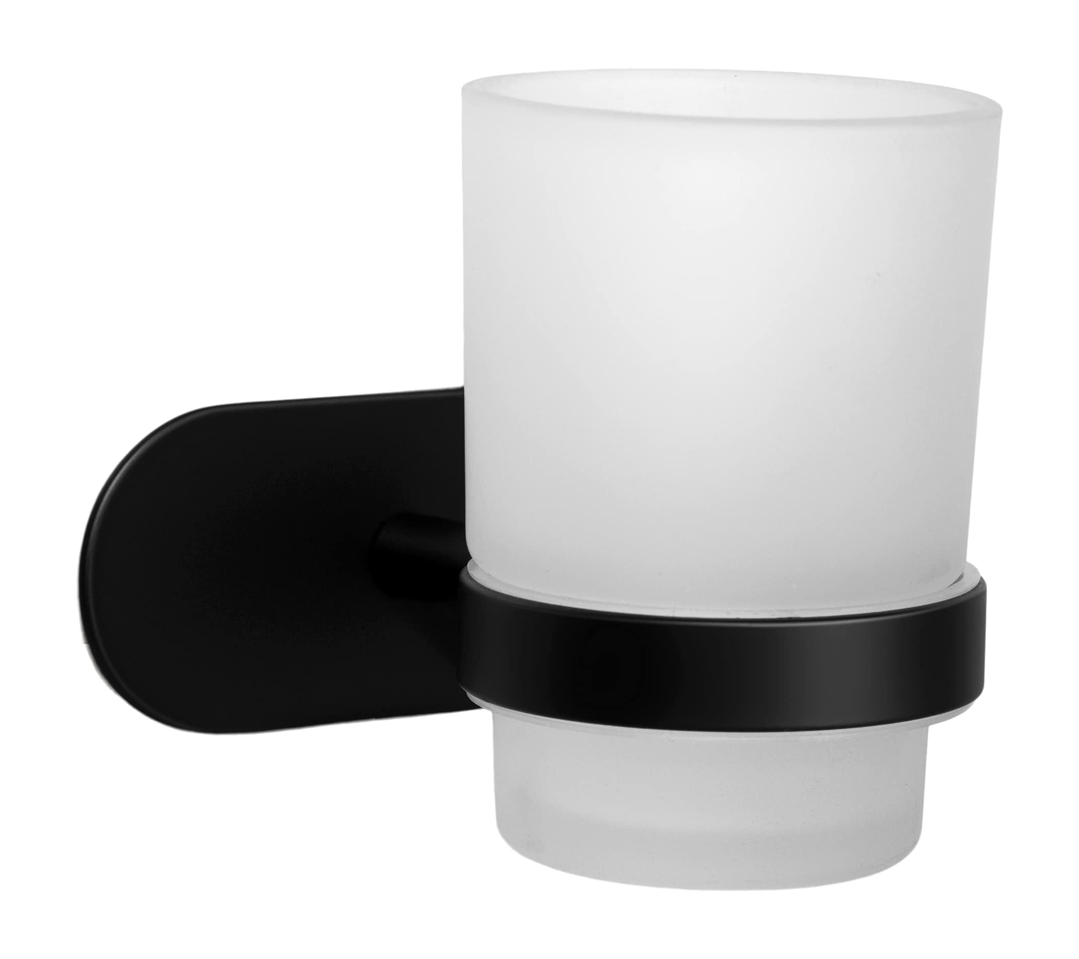 Ambrosya - Toothbrush Holder without Drilling - Bathroom Cup Glass Holder Wall Toothbrush Cup for Gluing (Stainless Steel (Black))