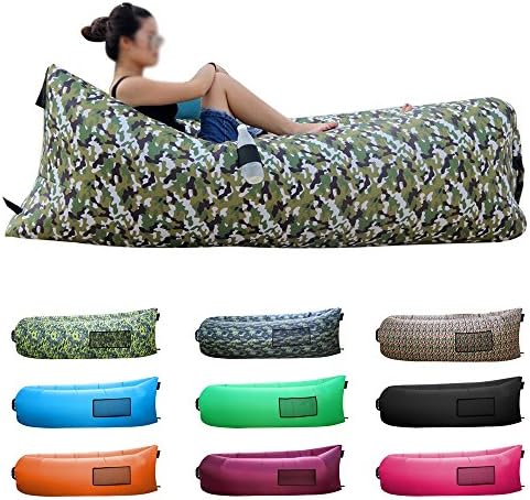 VRAMBO 2nd Generation Easy Inflatable Air Lounger Sofa Lazy Bag Durable Waterproof Nylon Compression Sack Portable Lightweight Couch Sleeping Bed for Outdoor Hangout Beach Camping Lake Camo White