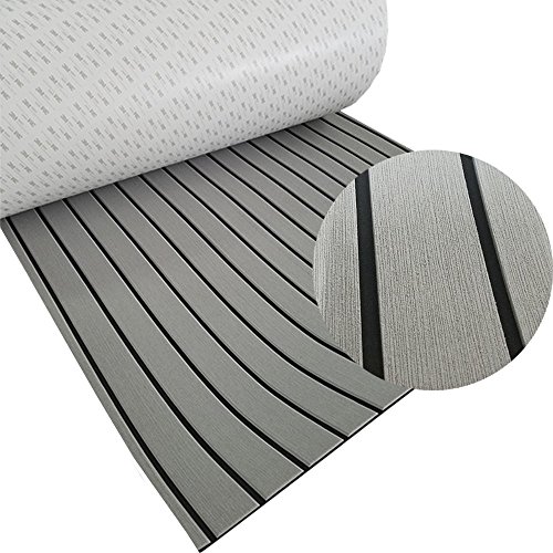 Marine Flooring Composite Boat Decking Sheet Synthetic Teak 94.5"x35.4" Grey With Black Lines
