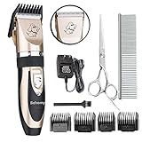 Behomy Pet Grooming Clipper Kit, Low Noise Rechargeable Cordless Electric Pet Dogs and Cats Clippers Grooming Set with 4 Guide Combs, Dogs and Cats Hair Trimmer (Gold+Black)
