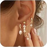 Pearl Earring Stacks for Women – Dainty 14K Gold Plated Hypoallergenic Hoop & Dangle Earrings Set