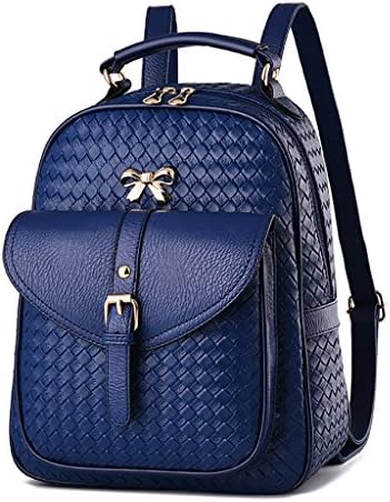 TSRHFGT Women Faux Leather Backpack Casual School Bag Leisure Travel Bag Outdoors Purse For Girls Weave Blue