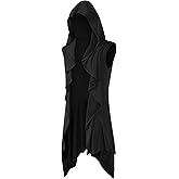 Runcati Mens Hooded Cardigan Sleeveless Ruffle Shawl Collar Open Front Knit Drape Robe