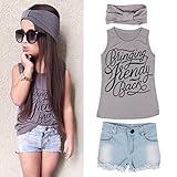 FEITONG 1Set Kid Baby Girls Vest Top Clothes + Jeans Pants Shorts+Scarf Suit Outfit (Age 5-6Y)