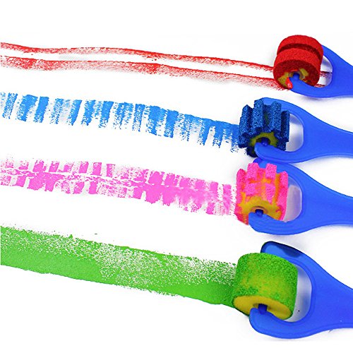 JPSOR 16 Pcs Kids Sponge Painting Brushes Tools Craft Brushes Sets with a Paint Tray Palette and Waterproof Art Smock Art Aprons