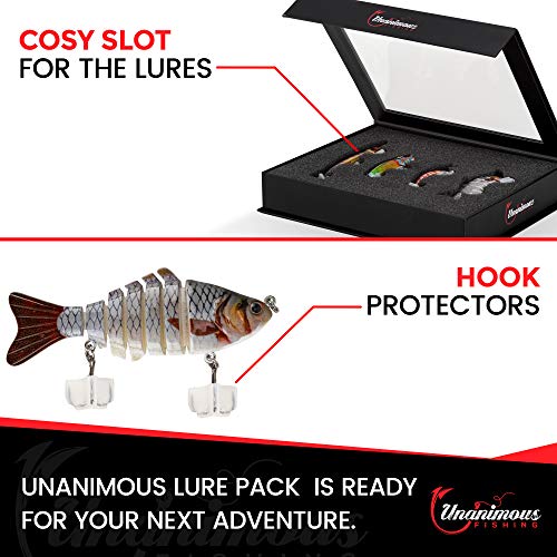 Premium Bass Fishing Lures, Set of 4 - Durable Fish Lure for Freshwater and Saltwater - Colorful Swimbaits and Tackle Gear Kit for Oceans, Streams, Lakes, or Ponds (Black)