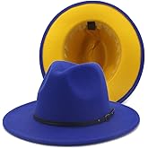 Gossifan Fedora Hats for Women Wide Brim Two Tone Felt Panama Hat with Belt-Buckle