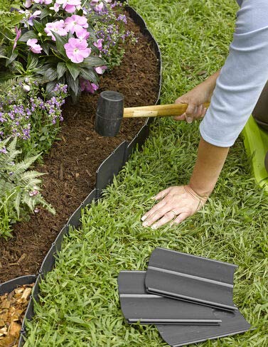 Easy No- Dig, Pound-in, Interlocking Landscaping Edging Kit 8" Tall, 20' Long