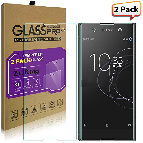 [2-Pack]Sony Xperia XA1 Plus Tempered Glass Screen Protector, ZeKing 0.33mm 2.5D Edge 9H Hardness [Anti Scratch][Anti-Fingerprint] Bubble Free, Lifetime Replacement Warranty