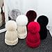 LITHER Winter Knit Hat Real Fox Fur Pom Pom Womens Girls Knit Beanie Hat Black