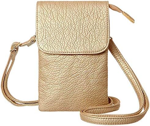 Universal Crossbody Cell Phone Purse Multipurpose Soft PU Leather Wallet Moblie Phone Pouch Shoulder Bag Carrying Cases for Smartphone Under 6.2''or Daily Use from WaitingU (E Golden)