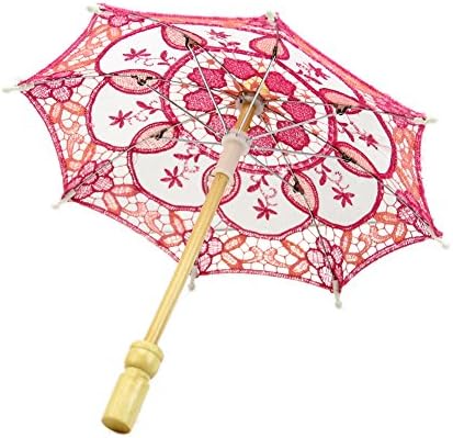 Kanstore Lace Embroidered Parasol Umbrella For Bridal Wedding Party Decoration,Photo Props(Hot Pink)