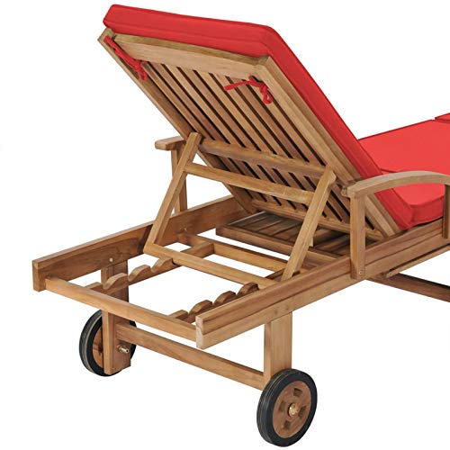 Festnight Sonnenliege Holz mit Rollen Gartenliege mit Auflage Liegestuhl Liege Outdoor Doppelliege Sonnenstuhl Gartenmöbel Relaxliege für Garten Balkon Terrasse, 2 STK Massivholz Akazie – Bild 7
